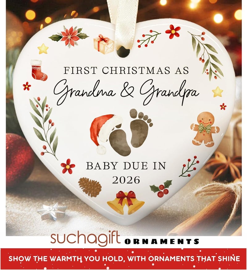 SUCHAGIFT Pregnancy Announcement for Grandparents - Grandparents Gifts for Grandma Grandpa - Baby Pregnancy Announcement Ornament for New Expecting Grandma, Grandpa - Ceramic Christmas Ornament 2026 - Image 5